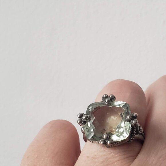 Stunning Sterling Silver Cocktail Ring Pale Blue Green Stone Signed JL - Picture 8 of 11